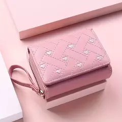Cartera bordada corta Love Zero para mujer, hebilla de cremallera, bolso de tarjeta de gran capacidad, moda versátil Simple en internet