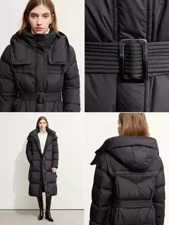 AMII-Abrigo acolchado de plumón minimalista para mujer, abrigo largo con capucha y cinturón, ligero y cálido, ropa de abrigo de moda para invierno, 2023, novedad de 12344187 - comprar en línea