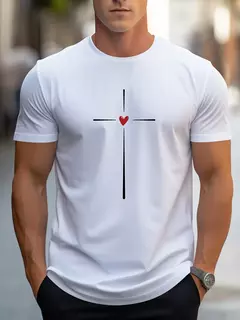 Camiseta holgada de verano 100% algodón con estampado gráfico de corazón de amor para hombre, camiseta deportiva informal ajustada con cuello redondo y manga corta