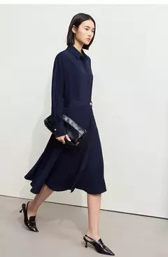Image of AMII minimalista 2024 otoño mujer solapa nueva camisa suelta falda viajero botón geométrico oblicuo falso vestido de dos piezas 12443194