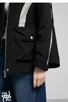 Imagen de TOYOUTH chaqueta de mujer abrigo 2025 primavera nuevo contraste empalme cremallera cáqui cárdigan rompevientos abrigo