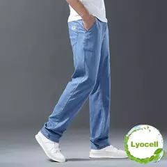 Pantalones vaqueros Lyocell de seda de hielo para hombre, pantalones vaqueros rectos holgados ultrafinos de verano, pantalones suaves y cómodos de marca para hombre, pantalones azul claro - buy online