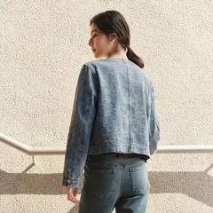 Imagen de Semir chaqueta vaquera mujer estilo corto cuello redondo dulce y fresco 2025 nueva primavera chaqueta Jacquard con nudo chino nicho