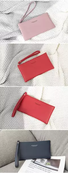 Nueva cartera minimalista con cremallera para monedas, bolsa de almacenamiento para tarjetas de crédito de cuero PU de alta calidad, cartera larga ultrafina para mujer - Eleganzie