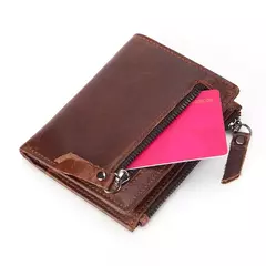 Cartera corta de cuero genuino a la moda para hombre con cremallera, cartera de diseño de lujo RFID para hombre, tarjetero de alta calidad en internet