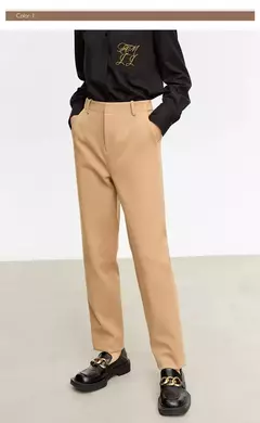AMII minimalista 2024 invierno nuevos pantalones de rábano para mujer tubo de humo de lana Casual hasta el tobillo pantalones básicos sólidos 12314003 - comprar en línea