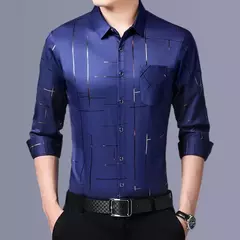 Camisa estampada de manga larga informal y de moda para hombre, top de negocios sin planchar y resistente a las arrugas - comprar en línea