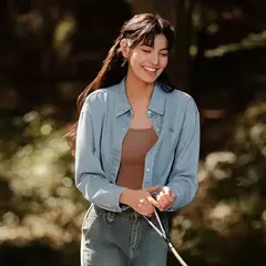 Semir-Camisa vaquera para mujer, Top corto de manga larga, holgado, versátil, 2024 - Eleganzie