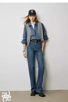 TOYOUTH-pantalones vaqueros de mezclilla para mujer, Vaqueros largos de cintura alta con forma de pera lavada a la piedra, novedad de otoño, 2024 - Eleganzie