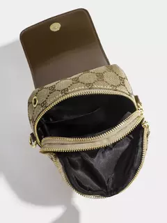 Bolso redondo pequeño con cruz diagonal a cuadros para mujer, bolso de hombro con tapa retro en contraste - tienda en línea