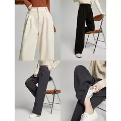 TOYOUTH-pantalones informales gruesos para mujer, pantalón largo de felpa de cintura alta, recto, pierna ancha, para oficina, invierno, 2024 - comprar en línea
