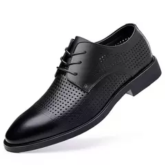Image of Zapatos de cuero genuino con cordones para hombre, calzado Formal de negocios, corte bajo, rendimiento coreano, boda