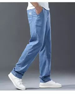 Pantalones vaqueros Lyocell de seda de hielo para hombre, pantalones vaqueros rectos holgados ultrafinos de verano, pantalones suaves y cómodos de marca para hombre, pantalones azul claro on internet