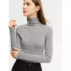 Imagen de AMII suéter minimalista para mujer 2023 invierno nuevo Simple ajustado cuello alto elástico cálido sólido jerseys Mujer 12323075