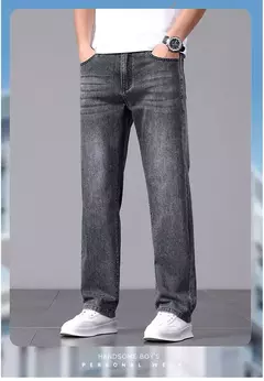 Pantalones vaqueros nuevos para hombre en primavera y verano 2025, algodón elástico de alta calidad, tubo recto suelto, pantalones elásticos de algodón a la moda 28-40