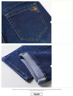 Image of Pantalones de negocios clásicos de talla grande 28-46 para primavera y otoño, pantalones vaqueros informales a la moda de marca para hombre, pantalones vaqueros rectos elásticos