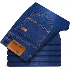 Pantalones vaqueros elásticos ajustados clásicos de otoño para hombre, pantalones de pierna recta de mezclilla de algodón informales de negocios, pantalones negros y azules para hombre - buy online