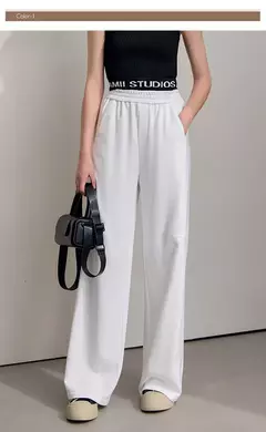 AMII-pantalones de pierna ancha minimalistas para mujer, pantalón largo negro, holgado, informal, versátil, con cintura elástica, primavera 2025 12521056 - Eleganzie