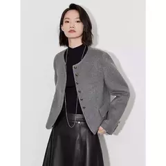 TOYOUTH-abrigo de lana para mujer, chaqueta de lana con botones y un solo pecho, manga larga, oveja, cuello redondo, color gris, otoño e invierno, 2024 - comprar en línea