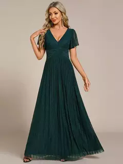 Vestidos de Noche elegantes, tela de malla con cintura con lazo y escote en V profundo brillante, vestido de dama de honor Ever Pretty of Teal 2025 en internet