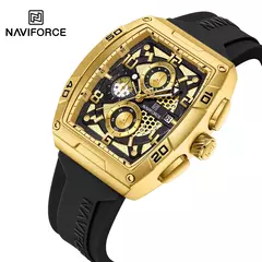 Marca de moda NAVIFORCE, relojes de cuarzo con diseño dorado para hombre, reloj de pulsera informal para hombre, reloj multifunción de PU resistente al agua de gran diámetro