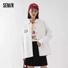 Imagen de Semir-chaqueta vaquera de longitud media para mujer, chaqueta holgada de algodón puro Jacquard, con solapa, a la moda, otoño