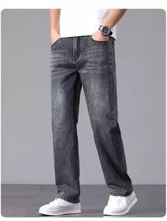 Pantalones vaqueros nuevos para hombre en primavera y verano 2025, algodón elástico de alta calidad, tubo recto suelto, pantalones elásticos de algodón a la moda 28-40 - buy online
