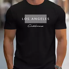 Camiseta holgada de verano 100% algodón para hombre, camiseta de manga corta con estampado gráfico de Los Ángeles grande, ajustada, informal, deportiva, con cuello redondo - online store