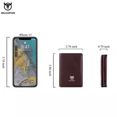 Imagen de Bullcaptain-tarjetero para hombre, billetera con bloqueo RFID, caja de aluminio protegida, billeteras de cuero con Clip para dinero, tarjetero