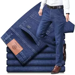 Nueva ropa de trabajo clásica para hombre, pantalones vaqueros de negocios de alta calidad, pantalones vaqueros elásticos rectos informales a la moda, ropa de marca masculina
