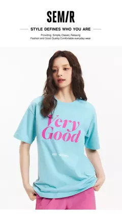 Semir-Camiseta de manga corta para mujer, Top holgado de longitud media con estampado de letras, Top que absorbe la humedad para trajes elegantes, novedad de verano 2025 - Eleganzie