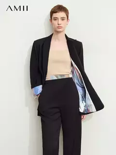 Amii-abrigo de sastre minimalista para mujer, chaqueta holgada de longitud media con cuello de solapa y estampado de retazos, para oficina, novedad de otoño, 2024, 12443016