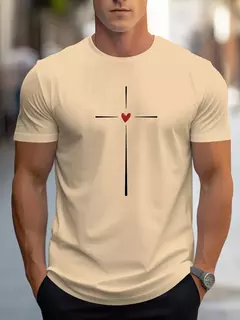 Camiseta holgada de verano 100% algodón con estampado gráfico de corazón de amor para hombre, camiseta deportiva informal ajustada con cuello redondo y manga corta - online store