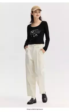 Semir-Camiseta de manga larga para mujer, Top ajustado de encaje suave, estilo corto con lazo y diseño de letras dulces, novedad de otoño, 2024 - tienda en línea