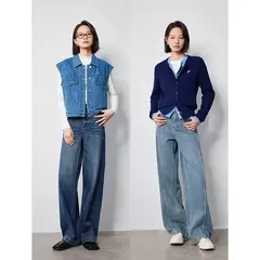 TOYOUTH-pantalones vaqueros de pierna ancha para mujer, Vaqueros largos de tiro alto con abertura, diseño perezoso, Otoño, 2024 - comprar en línea