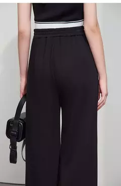Image of AMII-pantalones de pierna ancha minimalistas para mujer, pantalón largo negro, holgado, informal, versátil, con cintura elástica, primavera 2025 12521056