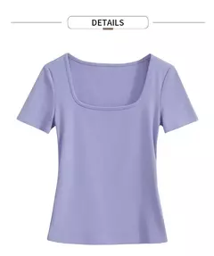 AMII-camisetas minimalistas para mujer, camisetas con cuello en U, cómodas, elásticas, ajustadas, versátiles, de manga corta, para verano 2024 12342288 on internet