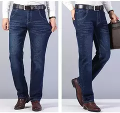 Imagen de Pantalones vaqueros elásticos de Ajuste Recto para hombre, pantalones vaqueros suaves de color negro, 2023