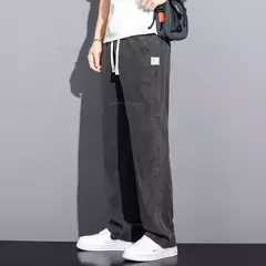 Image of NOVEDAD DE VERANO 20224, pantalones vaqueros suaves de tela Lyocell para hombre, pantalones rectos finos sueltos con cordón en la cintura elástica, pantalones casuales de Corea