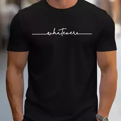 Camiseta de manga corta con cuello redondo y estampado de letras 100% algodón de talla grande informal de verano para hombre
