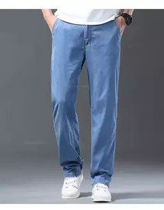 Pantalones vaqueros Lyocell de seda de hielo para hombre, pantalones vaqueros rectos holgados ultrafinos de verano, pantalones suaves y cómodos de marca para hombre, pantalones azul claro - online store