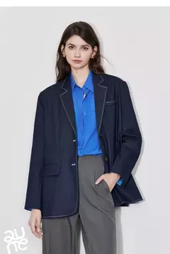 TOYOUTH-Chaqueta vaquera falsa para mujer, traje de talla grande con cuello de solapa, manga larga, color azul marino, otoño 2024