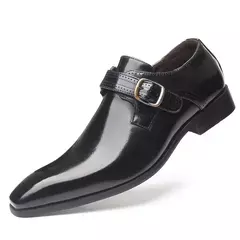 Zapatos de cuero británicos con punta estrecha para hombre, zapatos individuales de tacón bajo con hebilla, zapatos sin cordones de talla grande para hombre - tienda en línea