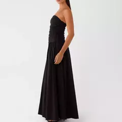 Vestido largo elegante sin tirantes para mujer, vestido veraniego largo fruncido con cuello barco, sin mangas, sin tirantes, vestidos fluidos para fiesta y discoteca - tienda en línea