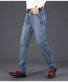 Pantalones vaqueros clásicos de moda de negocios para hombre, pantalones vaqueros informales rectos elásticos azules y negros para trabajo, ropa de marca para hombre - buy online