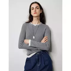 TOYOUTH-suéter de punto de lana para mujer, Jersey falso de dos piezas de Color contrastante, ajustado, otoño e invierno, 2024 - tienda en línea