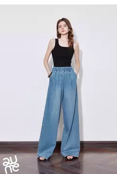TOYOUTH, pantalones vaqueros de mezclilla para mujer, primavera 2025, nuevos pantalones largos rectos de pierna ancha lavados con cintura elástica