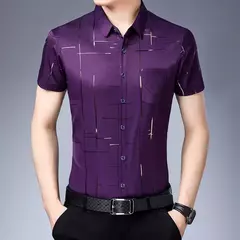 Image of Camisa de manga corta informal de negocios para hombre, Top resistente a las arrugas sin hierro, fácil cuidado, ajuste cómodo para oficina y trabajo