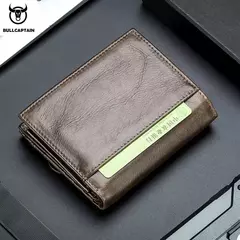 BULLCAPTAIN Cartera plegable con bloqueo RFID para hombre, tarjetero de cuero genuino con 15 ranuras para tarjetas - tienda en línea