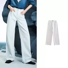 TOYOUTH, pantalones vaqueros de mezclilla para mujer, primavera 20220, nueva pierna ancha de acetato, cintura media baja, pantalones de pierna ancha rectos ajustados - Eleganzie